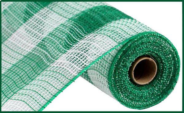 10.25" x 10yd Faux Jute Large Check Deco Mesh – Green & White | Farmhouse Mesh for Wreaths, Rustic Decor