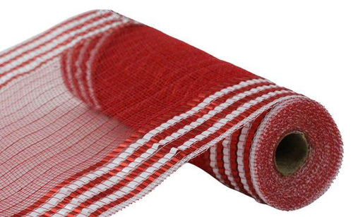 10.25" x 10yd Matte XL Foil Border Deco Mesh – Red with White | Classic Holiday Mesh for Wreaths & Seasonal Decor