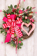 Valentine’s Day Grapevine Heart Wreath, Romantic Front Door, Pink & Red Door Decor