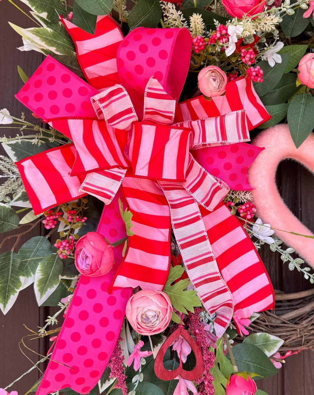 Valentine’s Day Grapevine Heart Wreath, Romantic Front Door, Pink & Red Door Decor