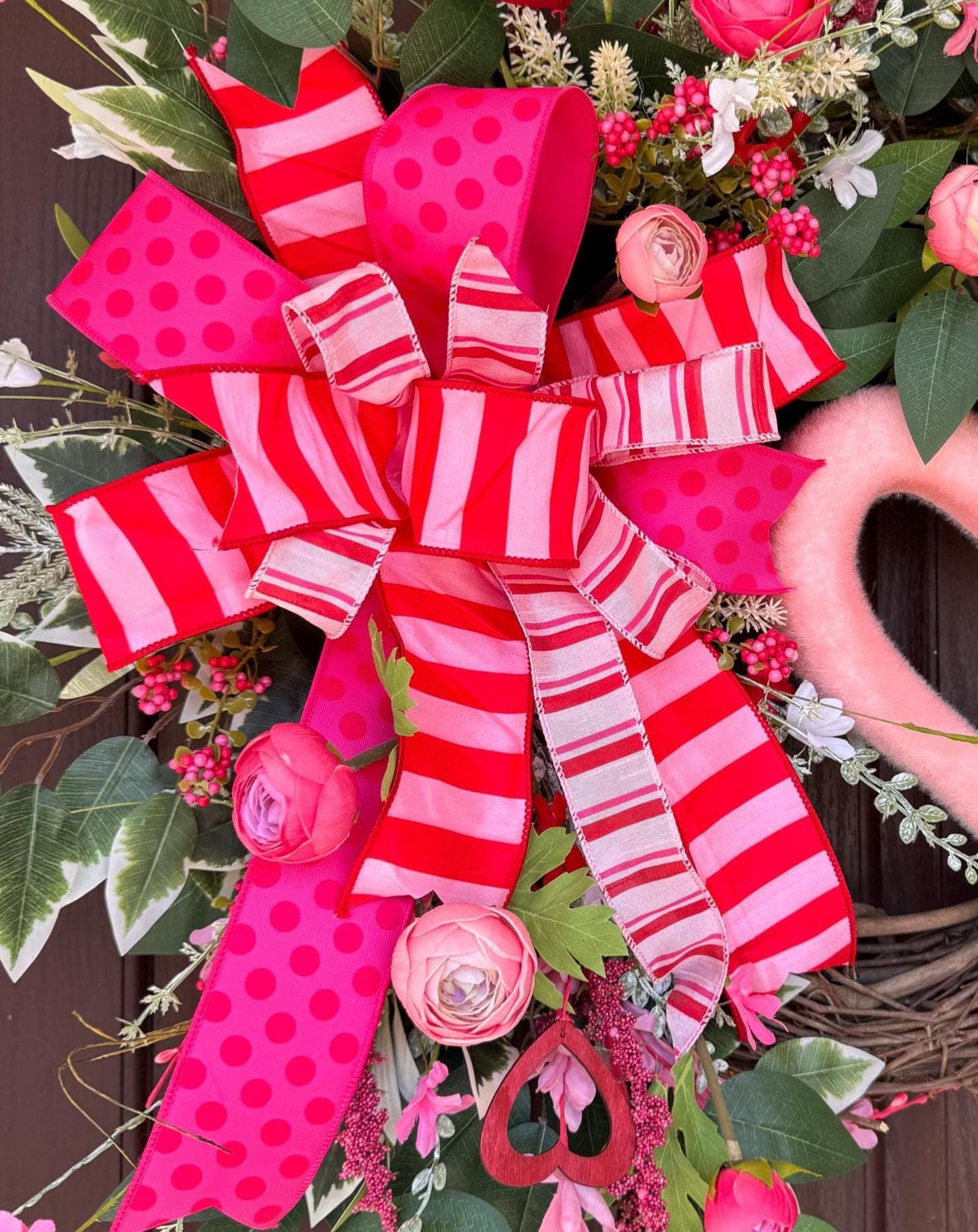 Valentine’s Day Grapevine Heart Wreath, Romantic Front Door, Pink & Red Door Decor