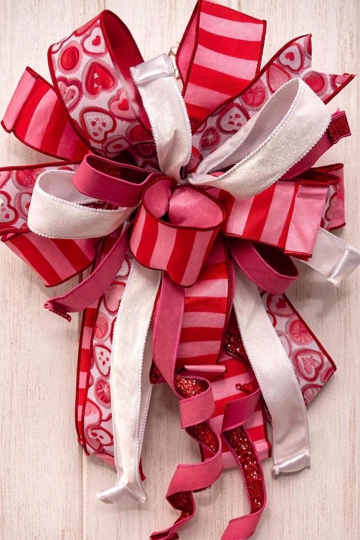 Large Valentine Bow Door Decor | Pink Red Heart Ribbon Bow | Valentine Wreath Bow | Front Door Valentine Decor