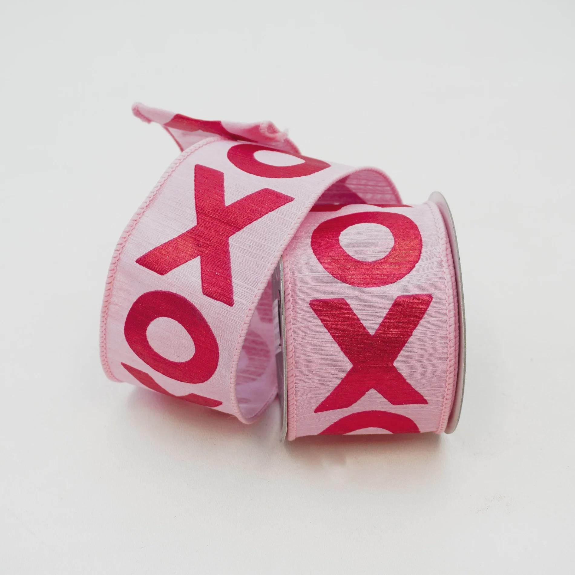 Farrisilk Hugs 'N Kisses Light Pink Ribbon 2.5" x 10yd – XO Valentine Wired Ribbon for Bows, Wreaths, Gift Wrap, DIY Crafts