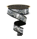 Black & White Chinoiserie Floral Ribbon – 1.5” x 10 Yards Wired Ribbon, Fused Edge Trim for Wreaths, Wedding Decor, Gift Wrapping