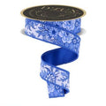 Blue & White Chinoiserie Floral Ribbon – 1.5” x 10 Yards Wired Ribbon for Wreaths, Wedding Decor, Gift Wrapping, Floral Design