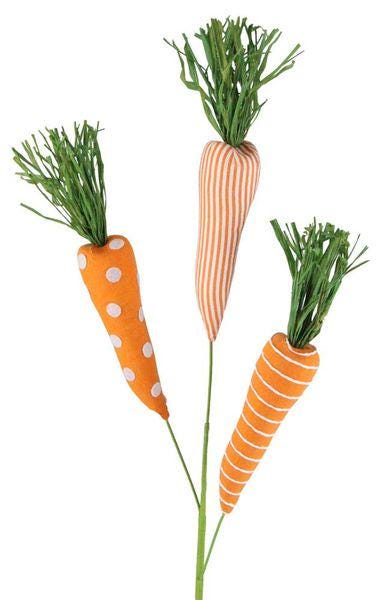 27” Easter Carrot Pick Spray – Set of 3 Fabric Carrots in Orange & White, Spring Wreath Decor, Farmhouse Easter Decoration