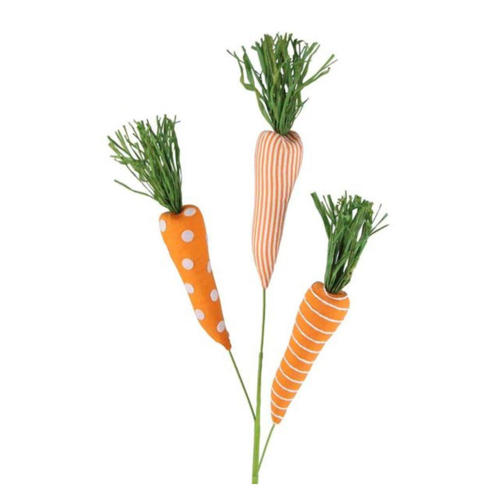27” Easter Carrot Pick Spray – Set of 3 Fabric Carrots in Orange & White, Spring Wreath Decor, Farmhouse Easter Decoration