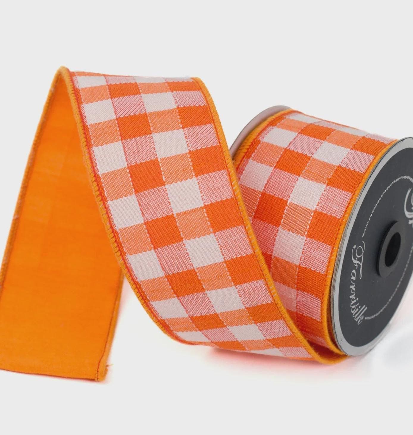 Farrisilk Stitchery Orange Gingham Ribbon 2.5" x 10yd – Wired Edge Ribbon for Wreaths, Bows, Crafts, Spring & Summer Decor