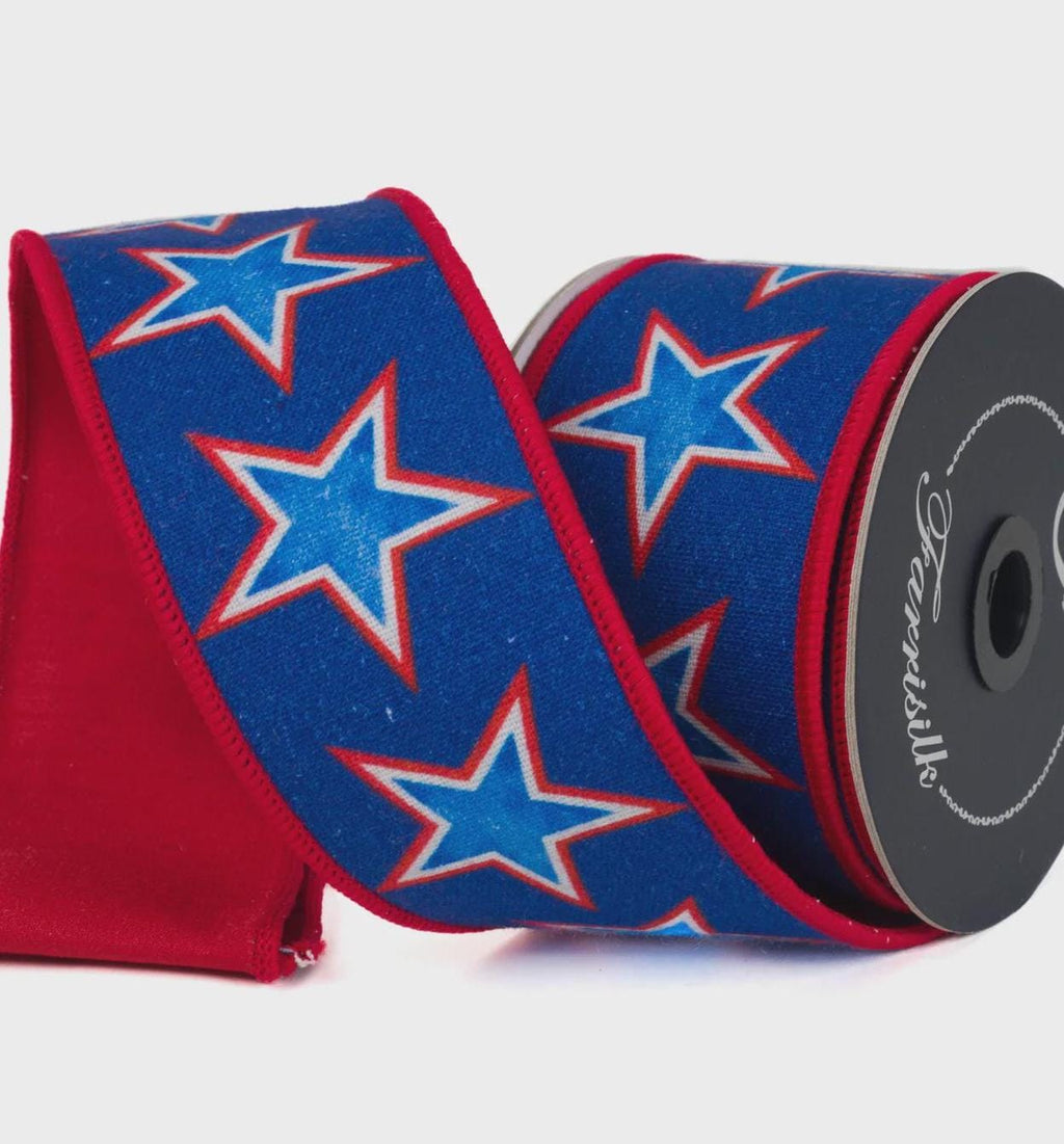 Farrisilk Liberty Stars Ribbon – Red, White & Blue 2.5" x 10yd | Patriotic Wired Ribbon for Wreaths, Bows, Decor
