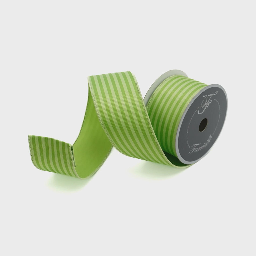 Farrisilk Monochrome Stripes Ribbon – Lime Green 2.5" x 10yd | Wired Designer Ribbon for Bows, Wreaths & Seasonal Decor