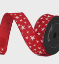 Farrisilk Red Star Ribbon 1.5” x 10 Yards | Patriotic Stars Wired Ribbon | Fourth of July Wreath & Bow Ribbon