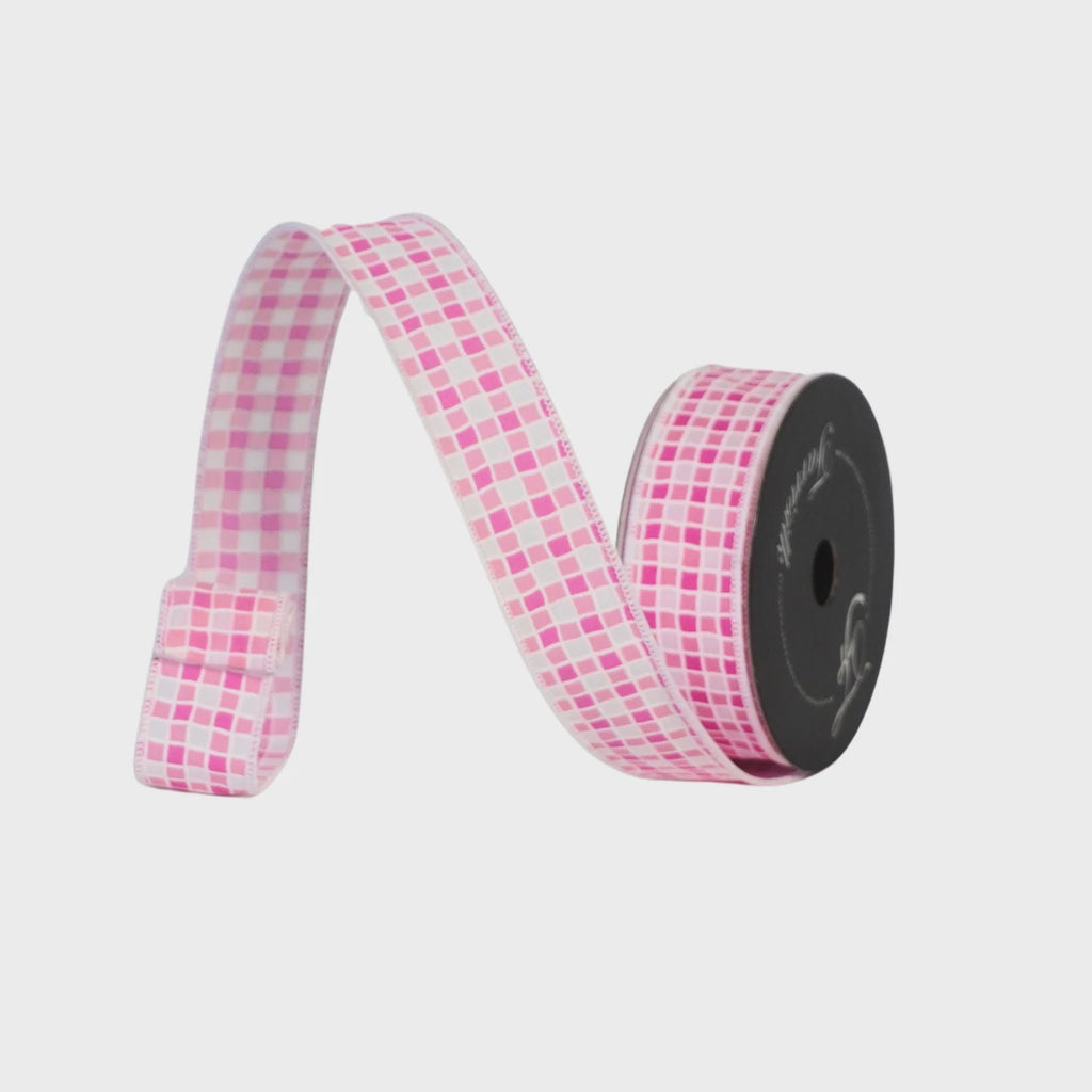 Farrisilk Summer Stitch Pink Ribbon 1.5" x 10 Yards – Wired Decorative Ribbon for Wreaths, Bows & Spring Decor