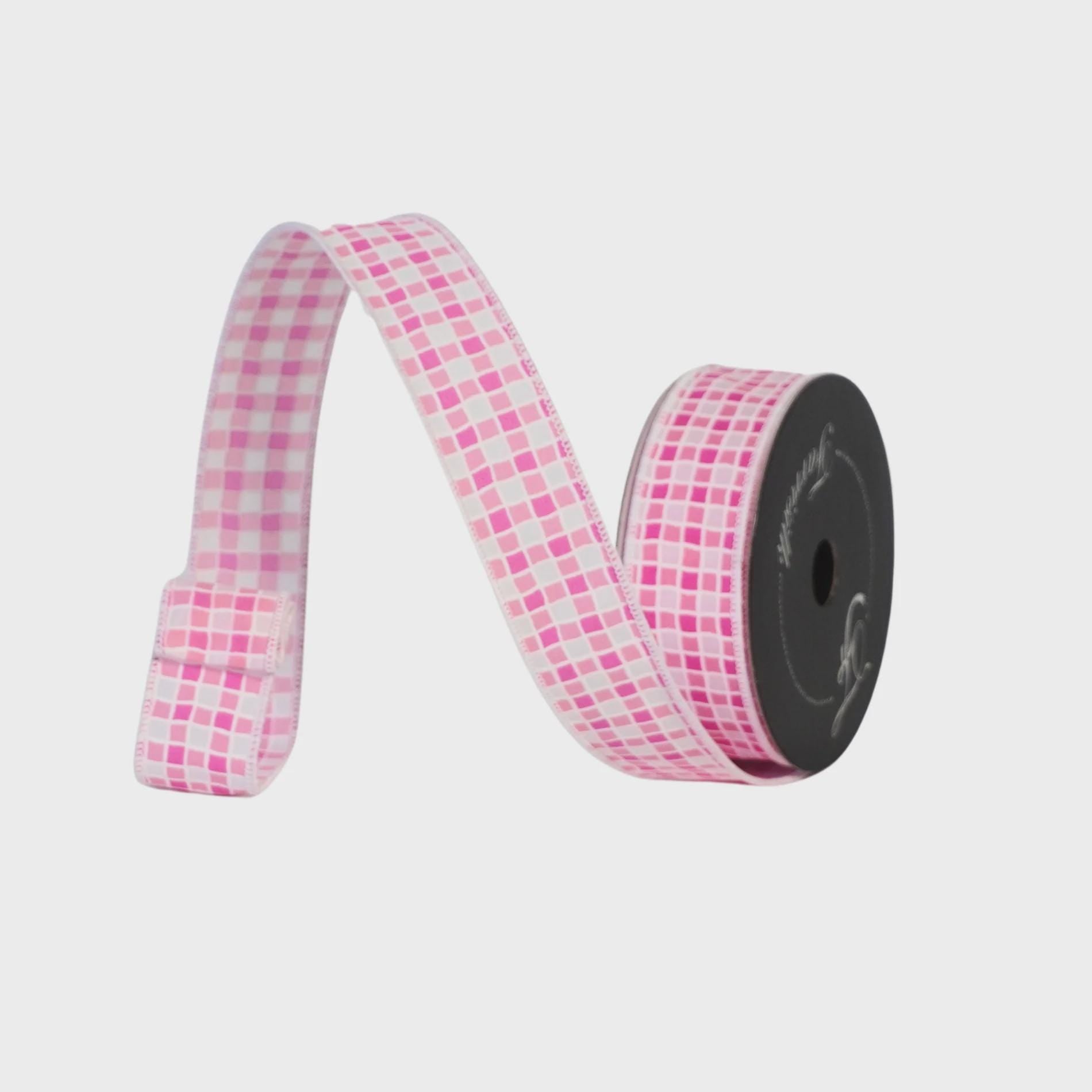 Farrisilk Summer Stitch Pink Ribbon 1.5" x 10 Yards – Wired Decorative Ribbon for Wreaths, Bows & Spring Decor