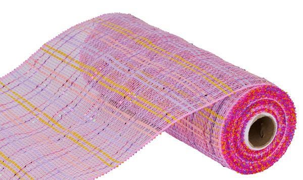 10" x 10yd Foil Plaid Deco Mesh – Pink, Yellow, Lavender & Iridescent | Sparkling Mesh for Wreaths, Bows, Party Décor