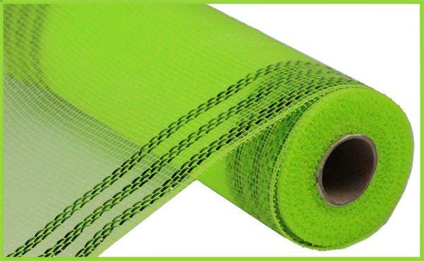 10" x 10yd Border Stripe Metallic Deco Mesh – Apple Green with Lime Foil | Bright Mesh Ribbon for Wreaths, Bows & Spring Decor