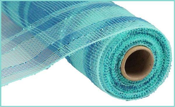 10" x 10yd Plaid Metallic Deco Mesh – Aqua Turquoise | Shimmer Mesh Ribbon for Wreaths, Coastal & Summer Crafts