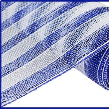 10" x 10yd Stripe Deco Mesh – Royal Blue & White | Classic Mesh Ribbon for Wreaths, Bows, Patriotic Crafts