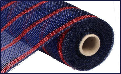 10" x 10yd Deluxe Metallic Stripe Deco Mesh – Navy Blue & Red | Bold Shimmer Mesh for Wreaths, Patriotic and Team Crafts