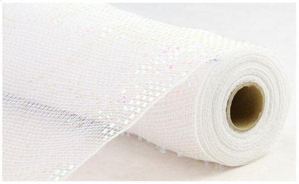 10" x 10yd Deluxe Wide Foil Deco Mesh – White with Iridescent Foil | Elegant Shimmer Mesh for Wreaths, Weddings & Winter Decor