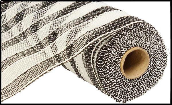 10" x 10yd Stripe Deco Mesh – Black & White, Classic Contrast Mesh for Wreaths, Farmhouse, Modern Decor