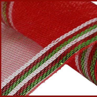 10" x 10yd Border Stripe Metallic Deco Mesh – Red, Green & White | Classic Christmas Mesh for Wreaths, Holiday Decor