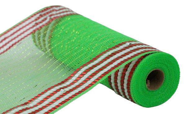 10.25" x 10yd Matte XL Foil Border Deco Mesh – Green with Red & White | Premium Christmas Mesh for Wreaths, Holiday Decor