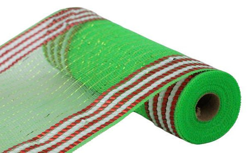 10.25" x 10yd Matte XL Foil Border Deco Mesh – Green with Red & White | Premium Christmas Mesh for Wreaths, Holiday Decor