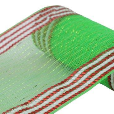 10.25" x 10yd Matte XL Foil Border Deco Mesh – Green with Red & White | Premium Christmas Mesh for Wreaths, Holiday Decor