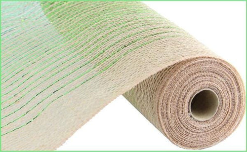 10.25" x 10yd PP/Jute/Foil Deco Mesh – Green & Natural | Rustic Farmhouse Mesh for Wreaths, Everyday Decor