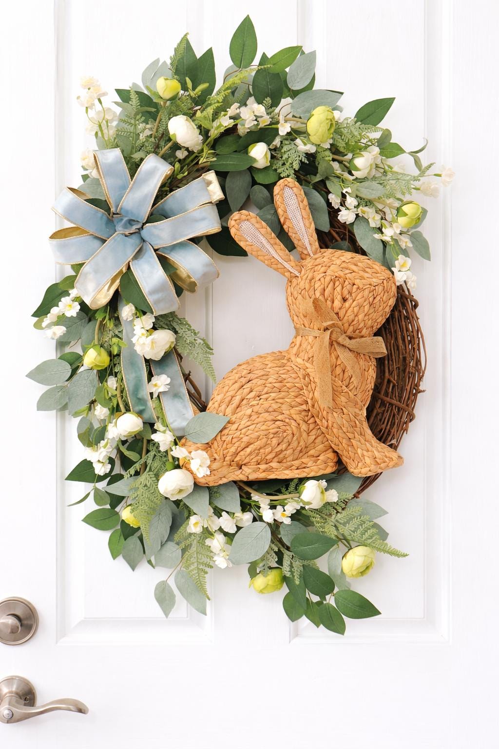 17.75" Natural Basketweave Bunny | Large Neutral Easter Decor | Farmhouse Bunny Accent | Spring Table Decor