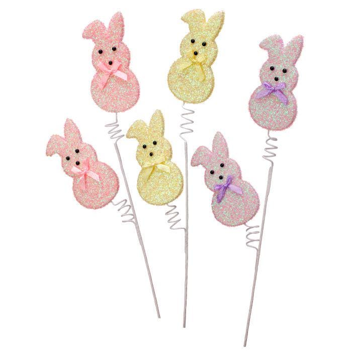 27" Sugared Bunny Peep Spray X2 – Pink, Yellow or Purple | Easter Wreath Pick | Spring Bunny Decor