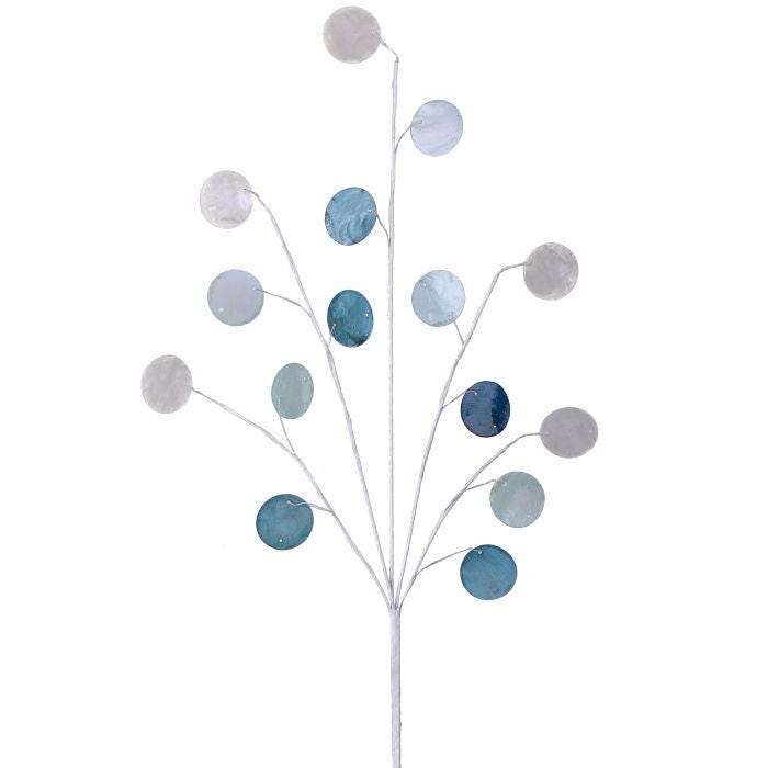 19.5" Coastal Shell Spray | Blue & White Capiz Style Discs | Beach Wreath Accent | Nautical Decor Pick