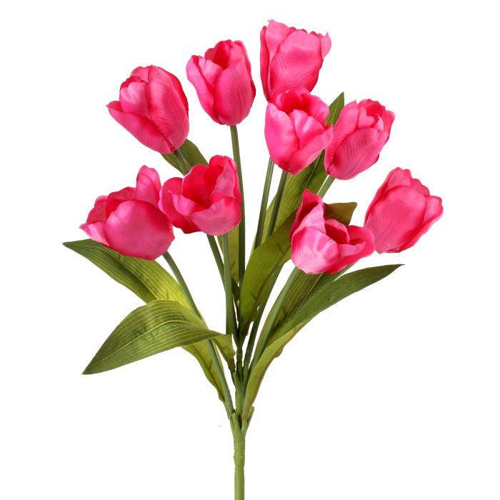 20" Tulip Bush X9 – Hot Pink, White or Coral, Spring Tulips, Wreath Making Supply, Faux Florals