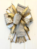 Large Gold & White Christmas Door Bow 25x16 | Luxury Glitter Holiday Wreath Bow | Elegant Wedding Party Decor