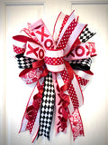 Valentine’s Day Door Bow 25x17 | Large XO Heart Front Door Decoration | Red Pink Black White Holiday Wreath Bo