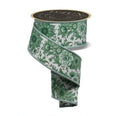 Green & White Chinoiserie Floral Ribbon – 2.5” x 10 Yards Wired Ribbon for Spring Wreaths, Garden Wedding Decor, Gift Wrap