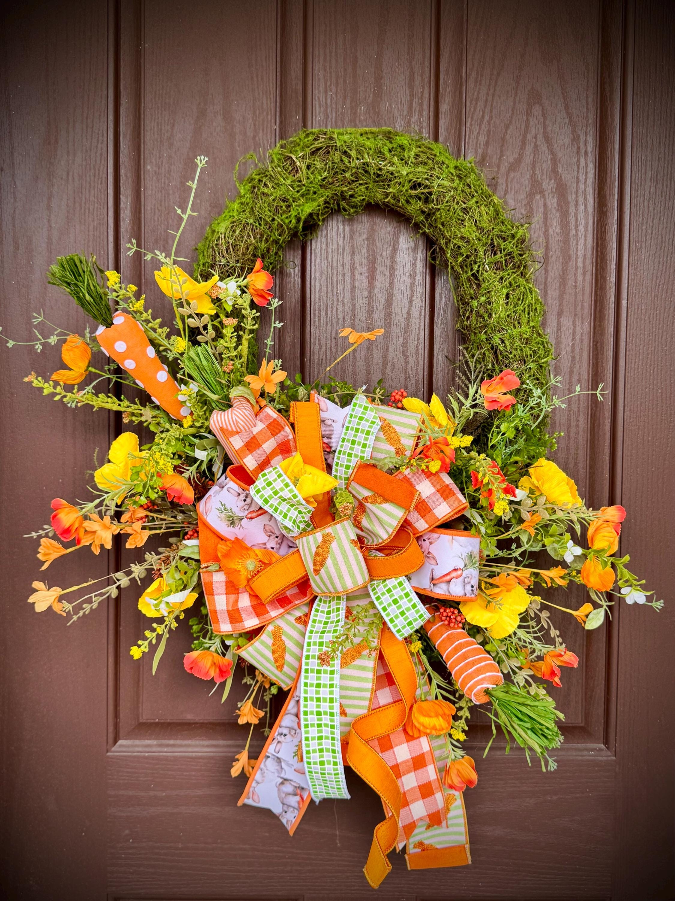 Easter Carrot Wreath, Moss Wreath with Carrots, Spring Door Wreath, Easter Front Door Decor, Orange Spring Wreath, Farmhouse Easter Decor