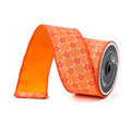 Farrisilk Retro Daisy Check Ribbon 2.5” x 10 Yards – Orange Retro Floral Wired Ribbon for Wreaths, Bows, Summer & Groovy Decor