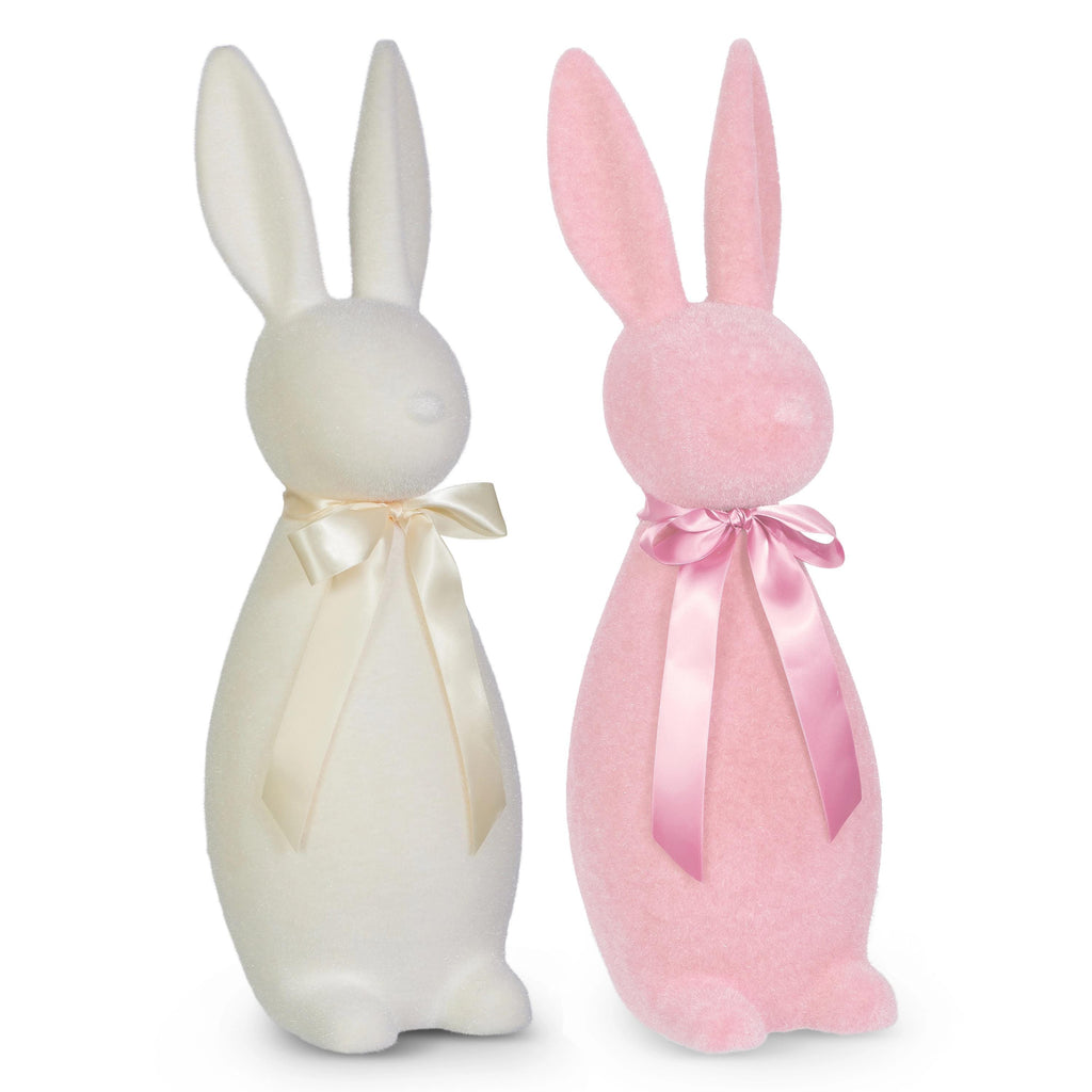 6" Flocked Easter Bunny Decor – White or Pink | Wreath Attachment, Spring Tiered Tray, Centerpieces, Mantel Decor