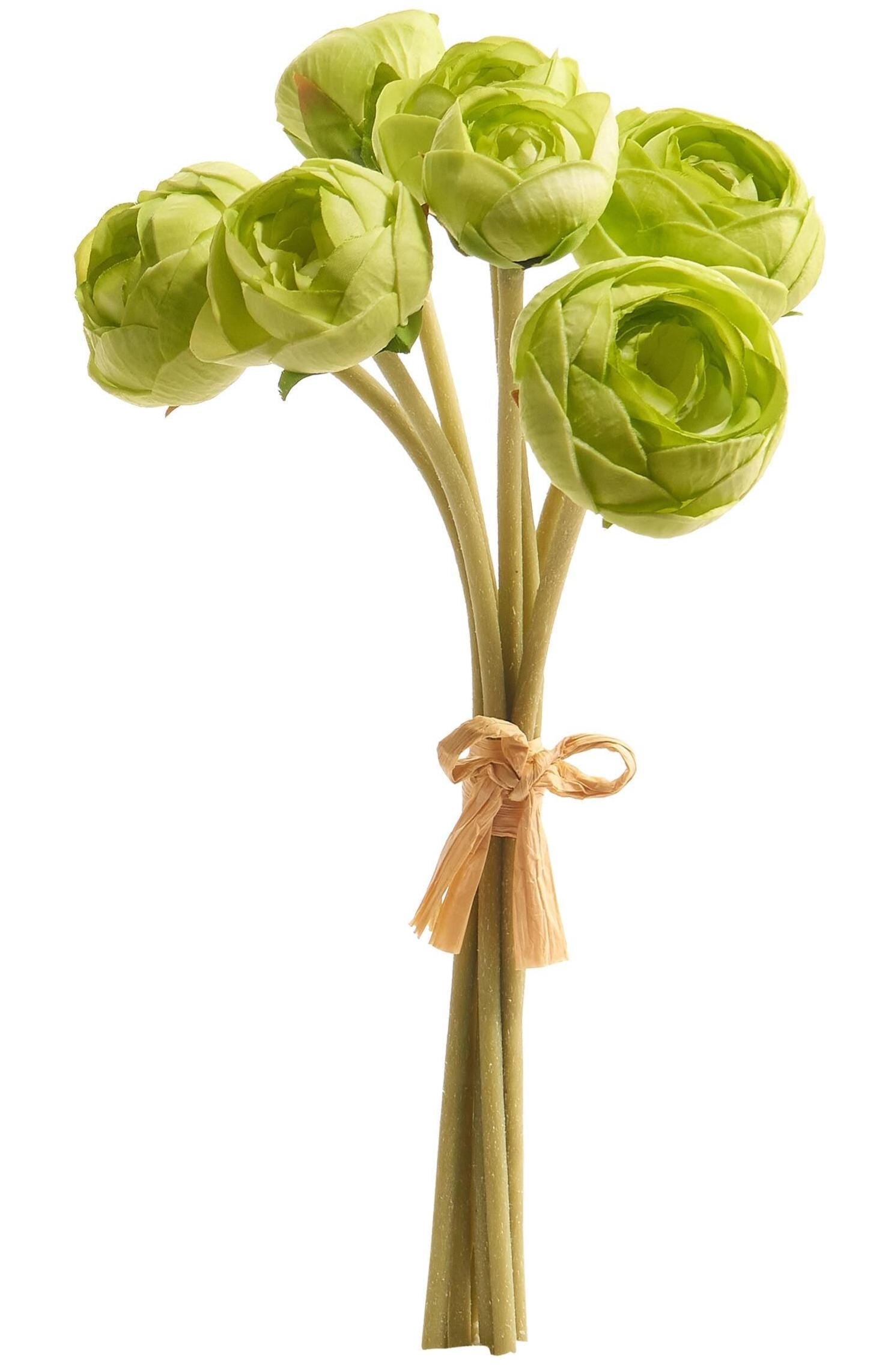12" Real Touch Ranunculus Bundle – White or Light Green | Spring Floral Stems | Wreath Making Supply | Faux Flower