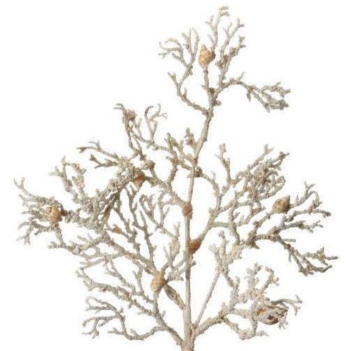 27" Faux Coral Shell Spray, Coastal Wreath Accent, Neutral Beach Decor Stem , Nautical Floral Pick