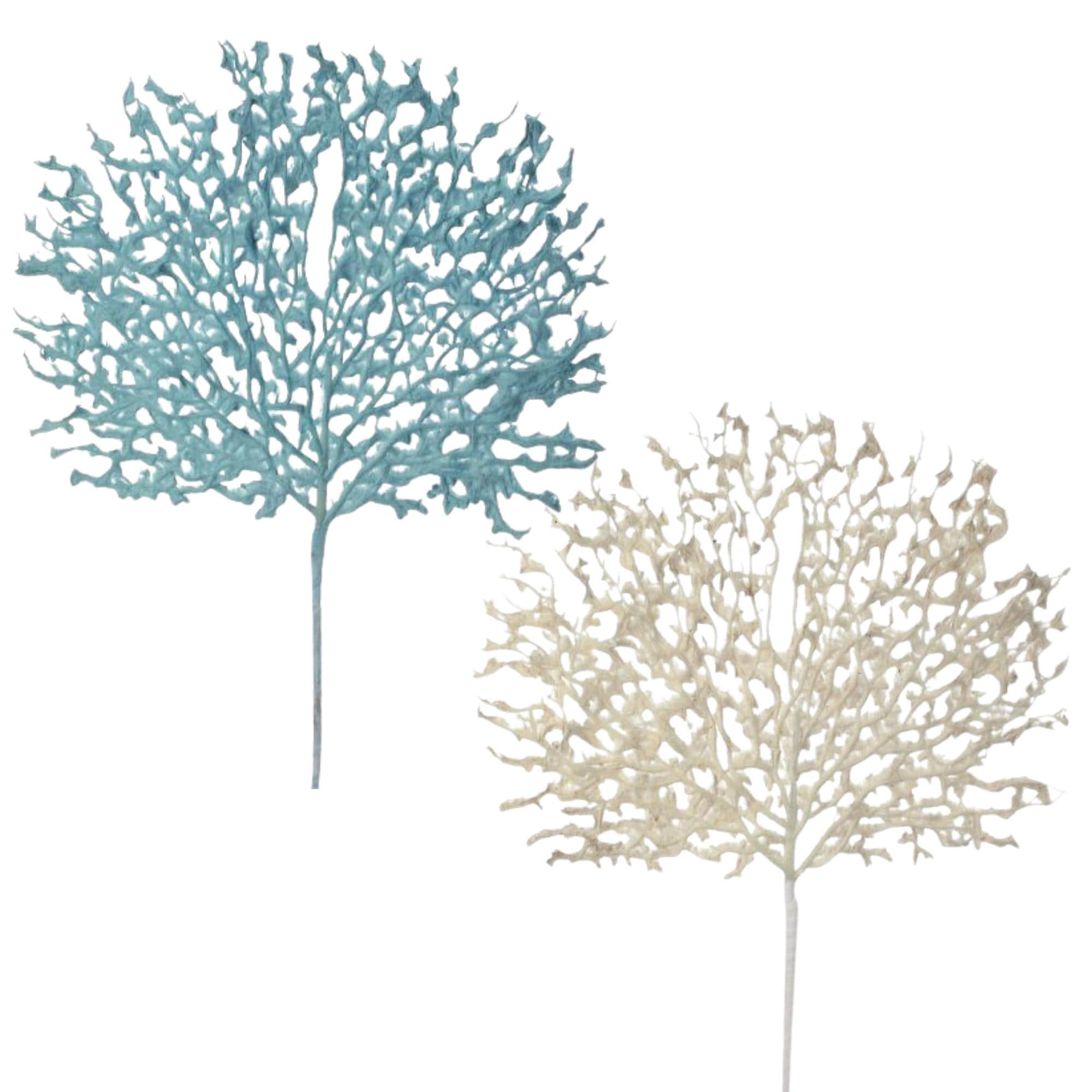 22" Sea Coral Stem – White or Blue | Coastal Wreath Accent | Beach House Decor | Nautical Floral Pick
