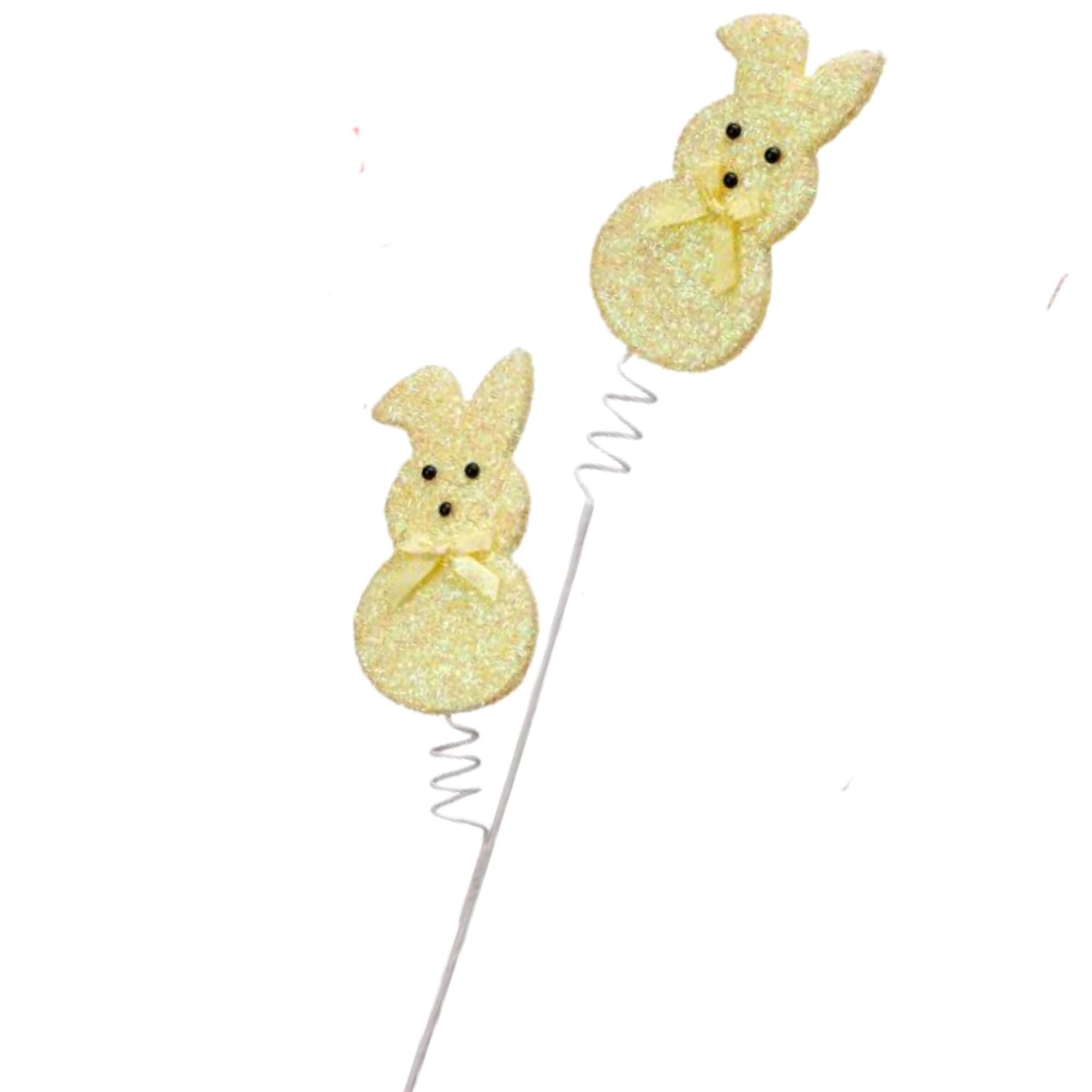 27" Sugared Bunny Peep Spray X2 – Pink, Yellow or Purple | Easter Wreath Pick | Spring Bunny Decor