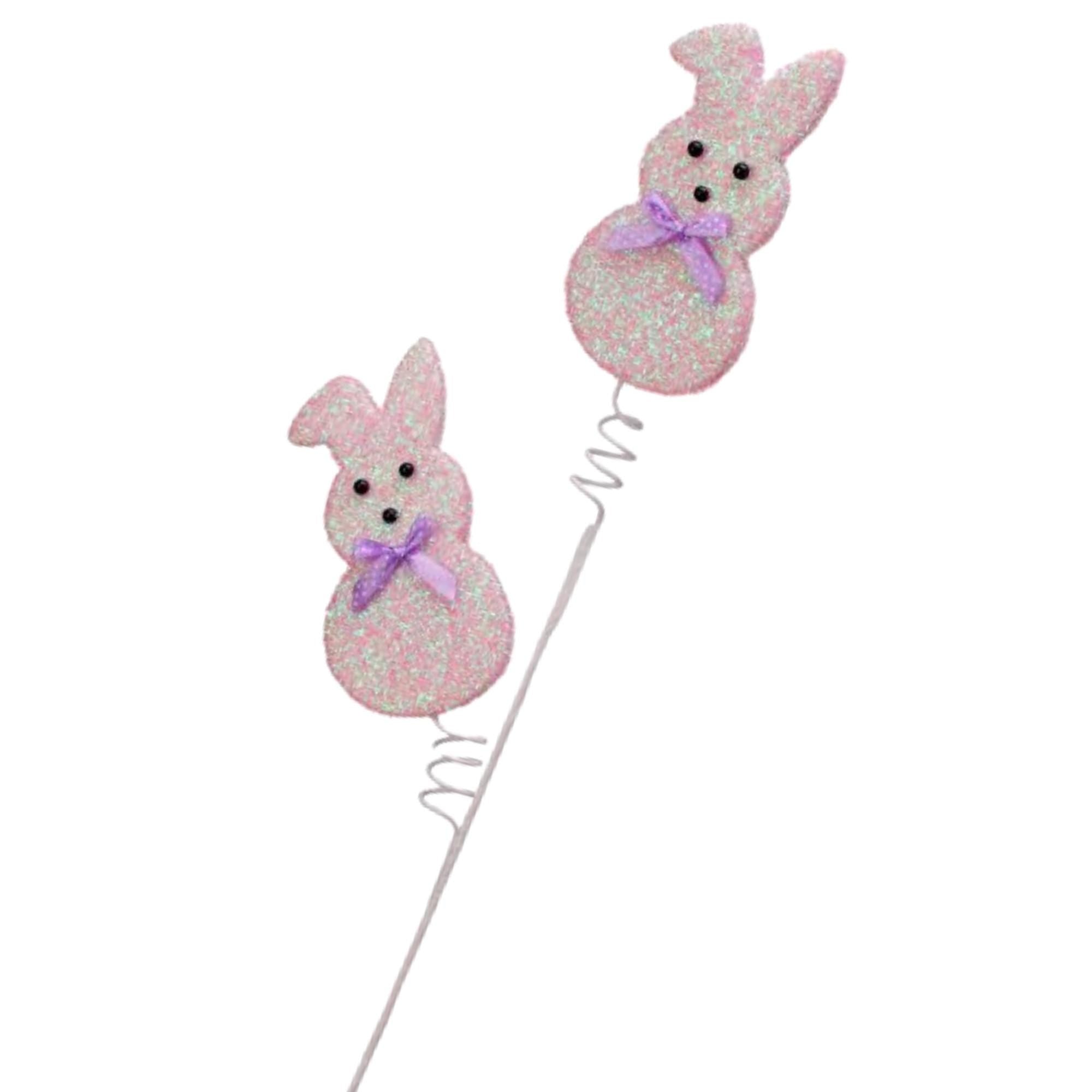 27" Sugared Bunny Peep Spray X2 – Pink, Yellow or Purple | Easter Wreath Pick | Spring Bunny Decor