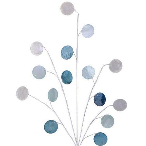 19.5" Coastal Shell Spray | Blue & White Capiz Style Discs | Beach Wreath Accent | Nautical Decor Pick