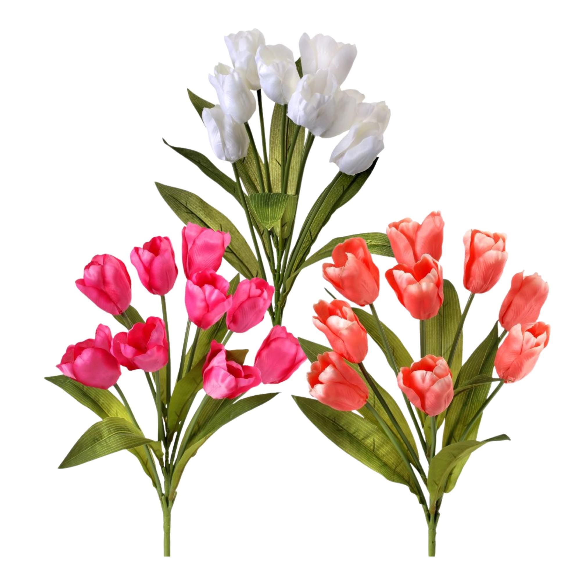 20" Tulip Bush X9 – Hot Pink, White or Coral, Spring Tulips, Wreath Making Supply, Faux Florals