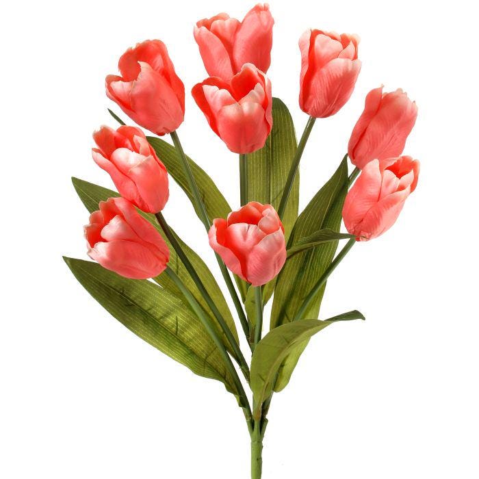 20" Tulip Bush X9 – Hot Pink, White or Coral, Spring Tulips, Wreath Making Supply, Faux Florals