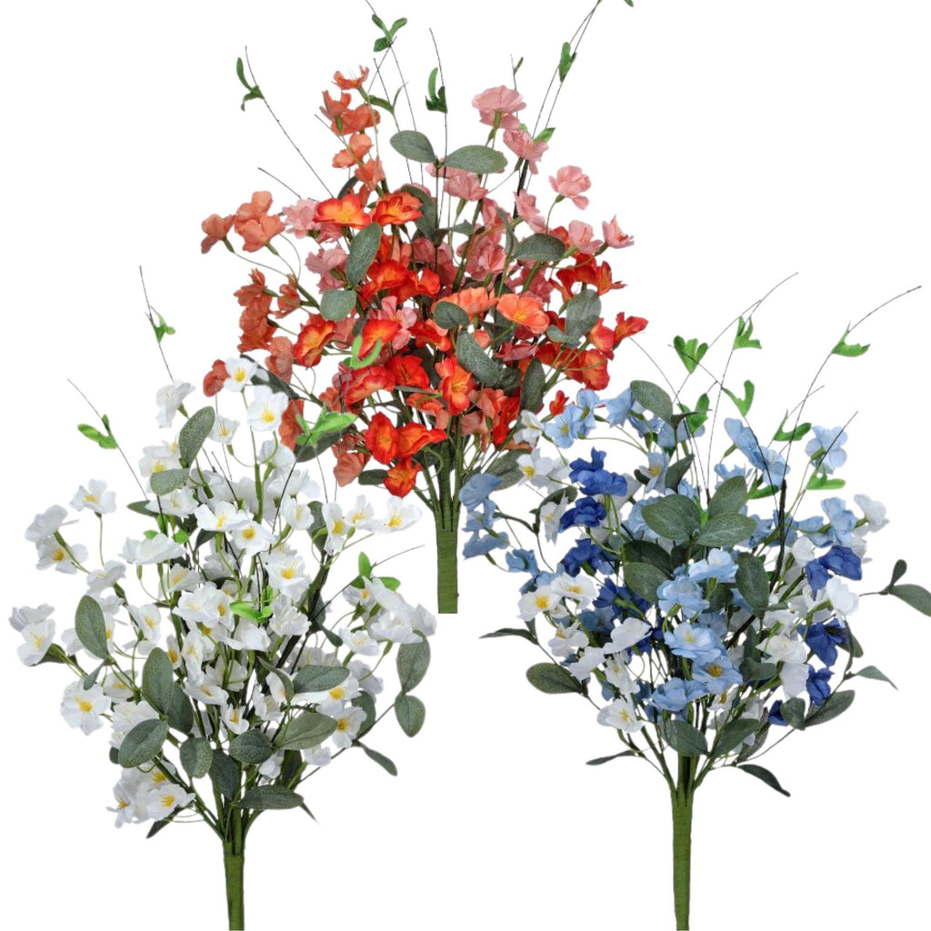 20" Mini Garden Blossom Bundle | Faux Spring Floral Bush | Choose Blue, White or Orange | Wreath & Arrangement Filler