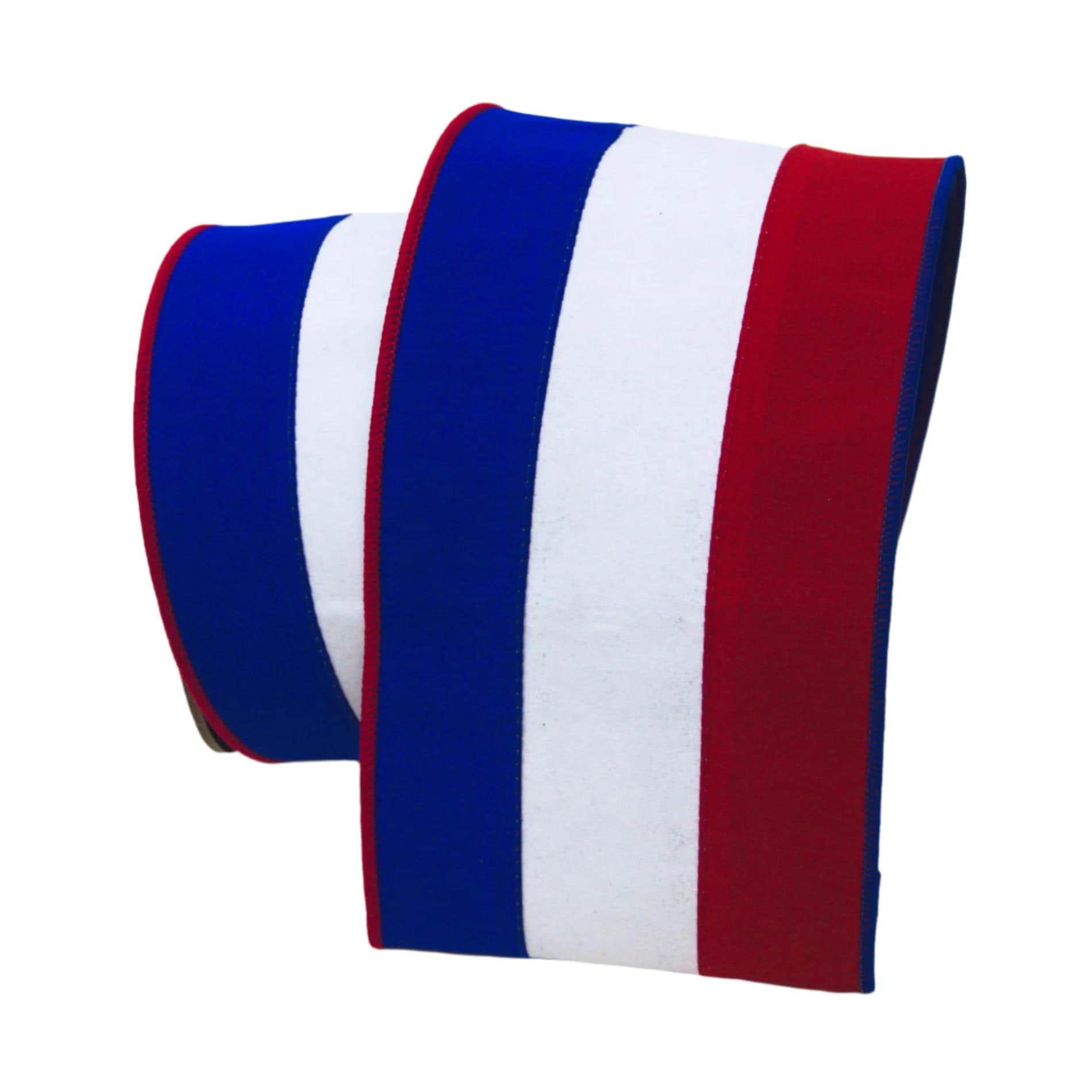 Farrisilk Patriotic Stripes Ribbon 4" x 10 Yards, Red White Blue Wired Ribbon, Americana Decor Ribbon, 4th of July Wreath Ribbon, USA Ribbon