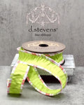 D. Stevens Lime Green Faux Dupioni Ribbon, 1.5" Wired Ribbon with Pink Stripe Edge, 10 Yards, Luxury Spring, Designer Crafts